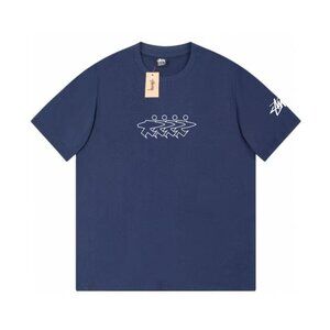 Stussy Pure Cotton Round Neck Navy Blue Short Sleeve